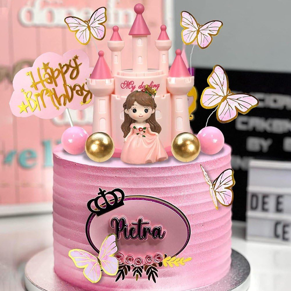 Ruota panoramica dorata Castello Ragazza Principessa Torta di compleanno Topper Decorazioni di nozze Festa di compleanno Baby Shower Regalo di cottura Accessorio per torta  15