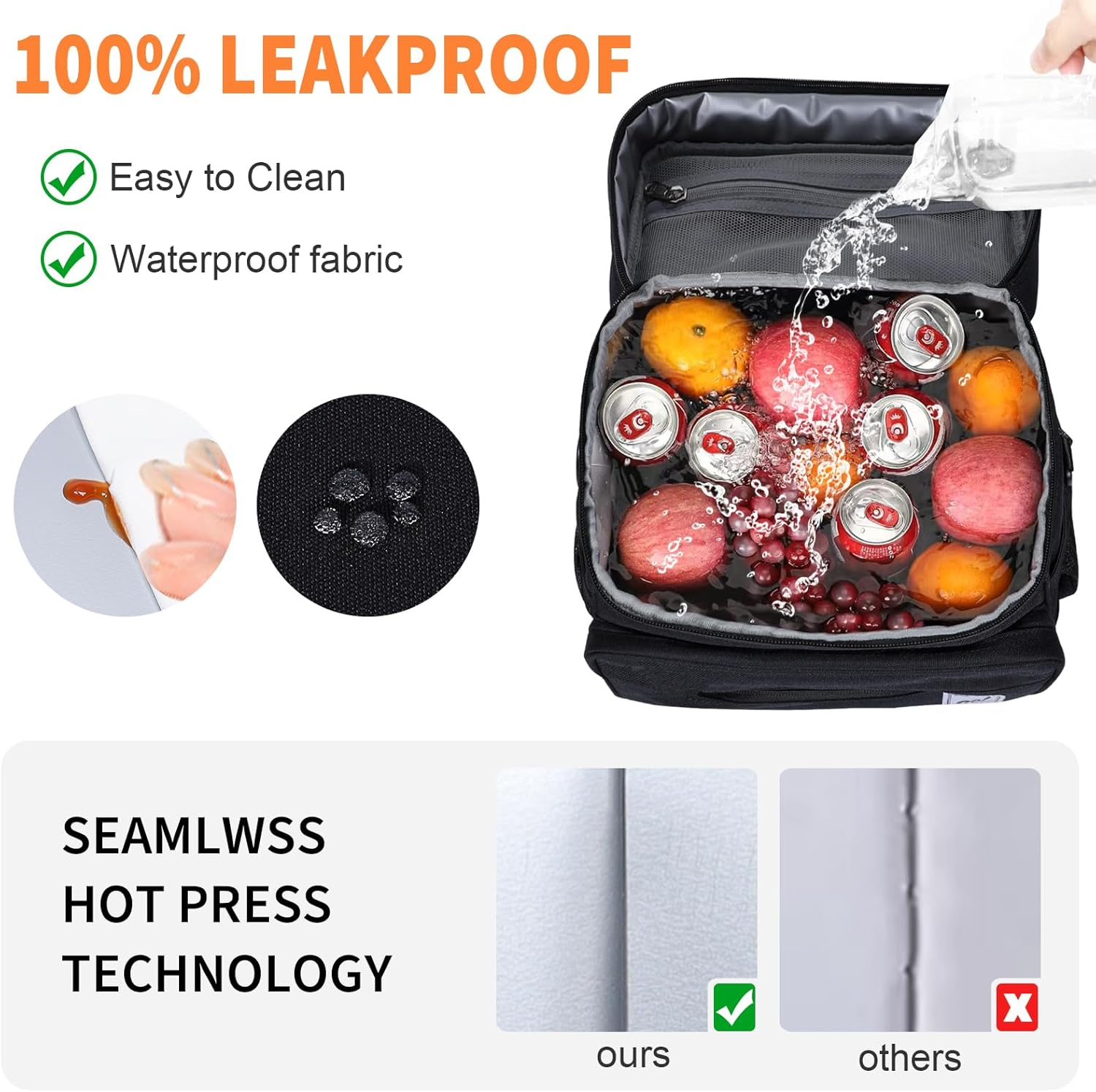 NOL Natural Organic Lifestyle Fully-Insulated Lunch Bags for Women & Men, Lightweight Nylon Cooler Bag for Adult Meal with Adjustable Shoulder Strap Waterproof Lunch Box For Work, 18 Cans/13 L, Black