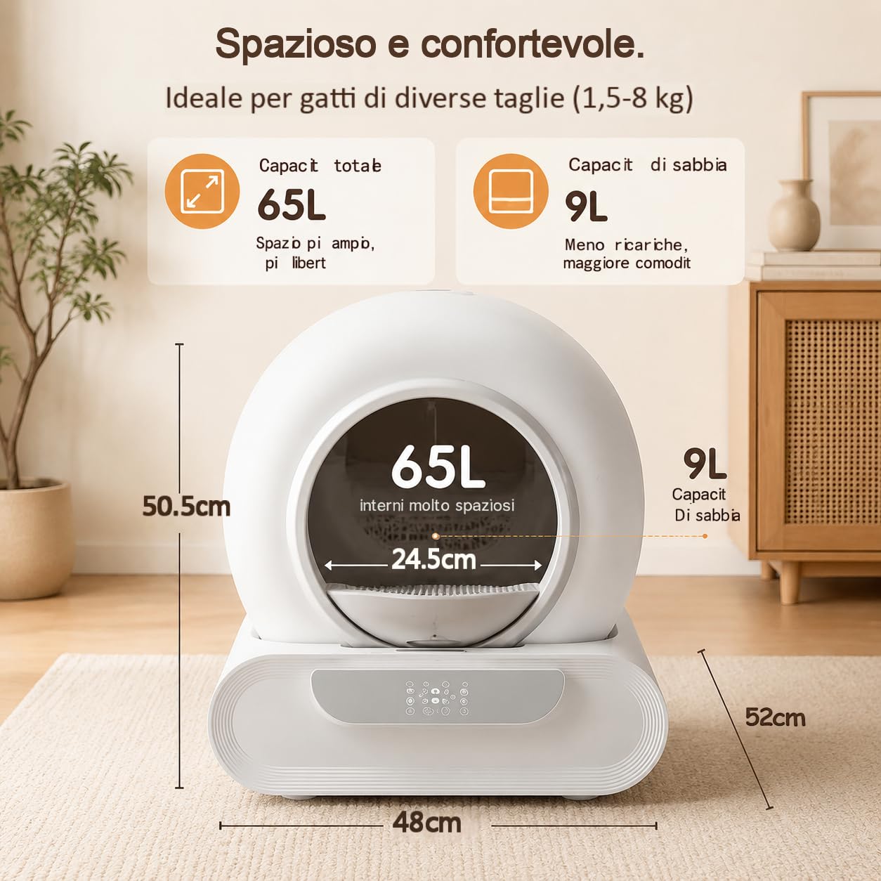 Lettiera Autopulente per Gatti XXL 74L, Toilette Automatica Intelligente con APP, Sensori di Peso e Infrarossi, Lettiera Chiusa Anti Odore, Grande Capacità per Più Gatti