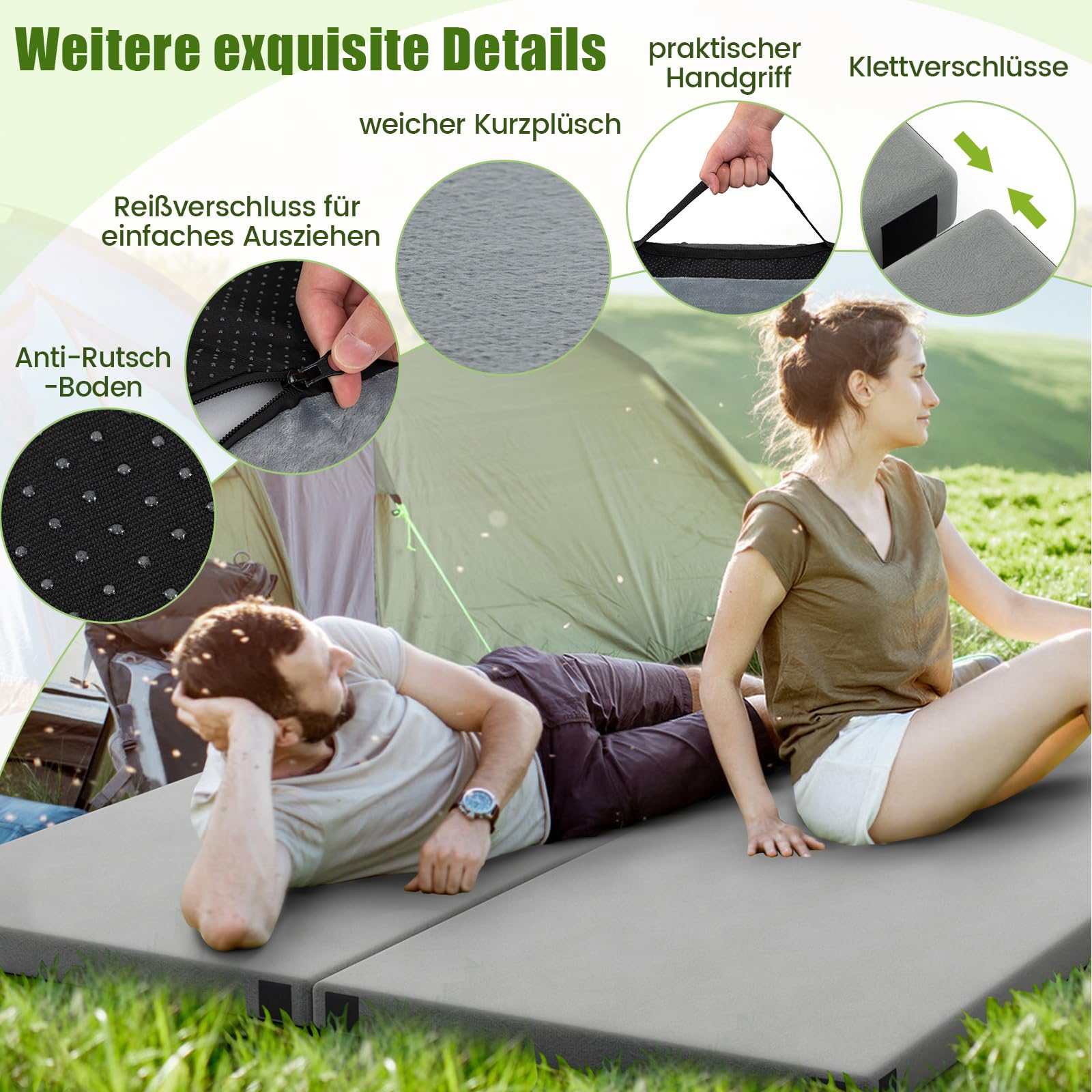 COSTWAY Memory-Schaum Camping Matratze, aufrollbare Campingmatte mit wasserdichter Beschichtung, Rutschfester Unterseite & Tragetasche, Bodenmatratze, Schlafmatte, Schlafmatratze