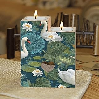 Cute White Swans and Lily Pattern Candle Holders Wooden Heart Candle Holder for Home Decorative, Wedding, Dinning, Party