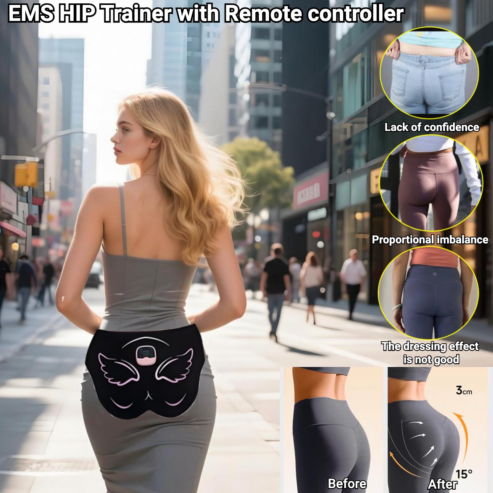 Entrenador de Cadera EMS Levantar Glúteos,30 Niveles de Intensidad,10 Modos,Masajeador Glúteos USB Estimulador ABS para Moldear el Cuerpo,Control Remoto Inalámbrico,Cinturón Extensible