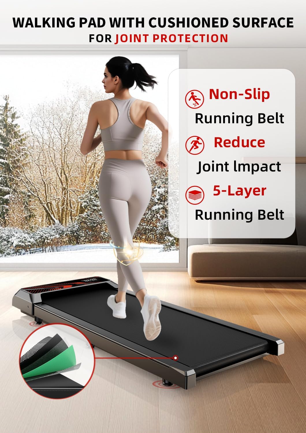 Walking Treadmill Pad with Incline, Portable Under Desk Treadmill for Home Office, 2.5 HP Quiet Compact Walking Machine with Remote & LED Display,Speed/Time/Distance/Calories Red