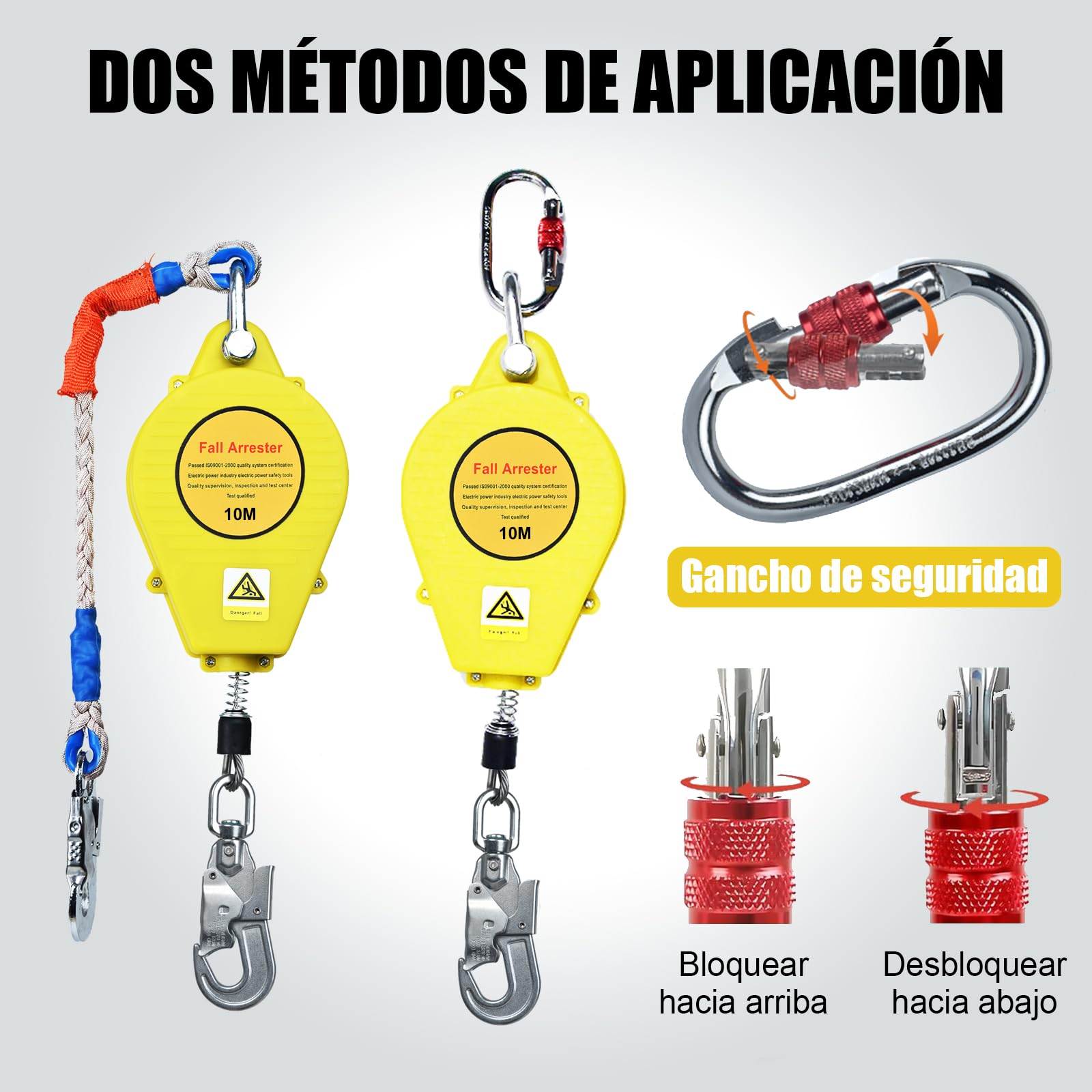 Dispositivo Anticaídas Retráctil, Equipo De Seguridad Para Trabajos En Altura Con Línea De Vida Retráctil 10/15/20 m, Ideal Para Mantenimiento Y Escalada(Amarillo,10m)