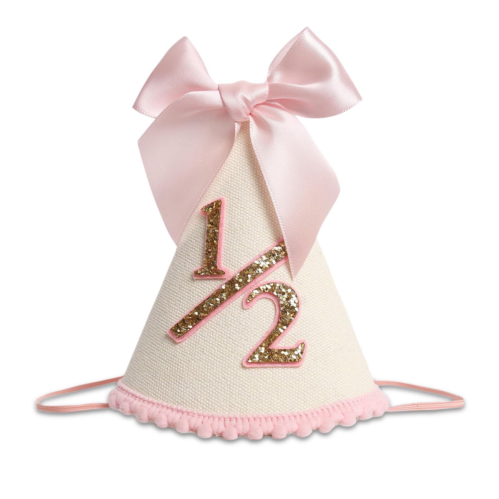Joalpysm 1/2 Birthday Hat, Cute Half Birthday Decorations, Bowknot Half Birthday Crown, Felt Material, 5.5×3.1 Inch, for Baby Birthday Party, Photo Prop, Suitable for Kids Pink