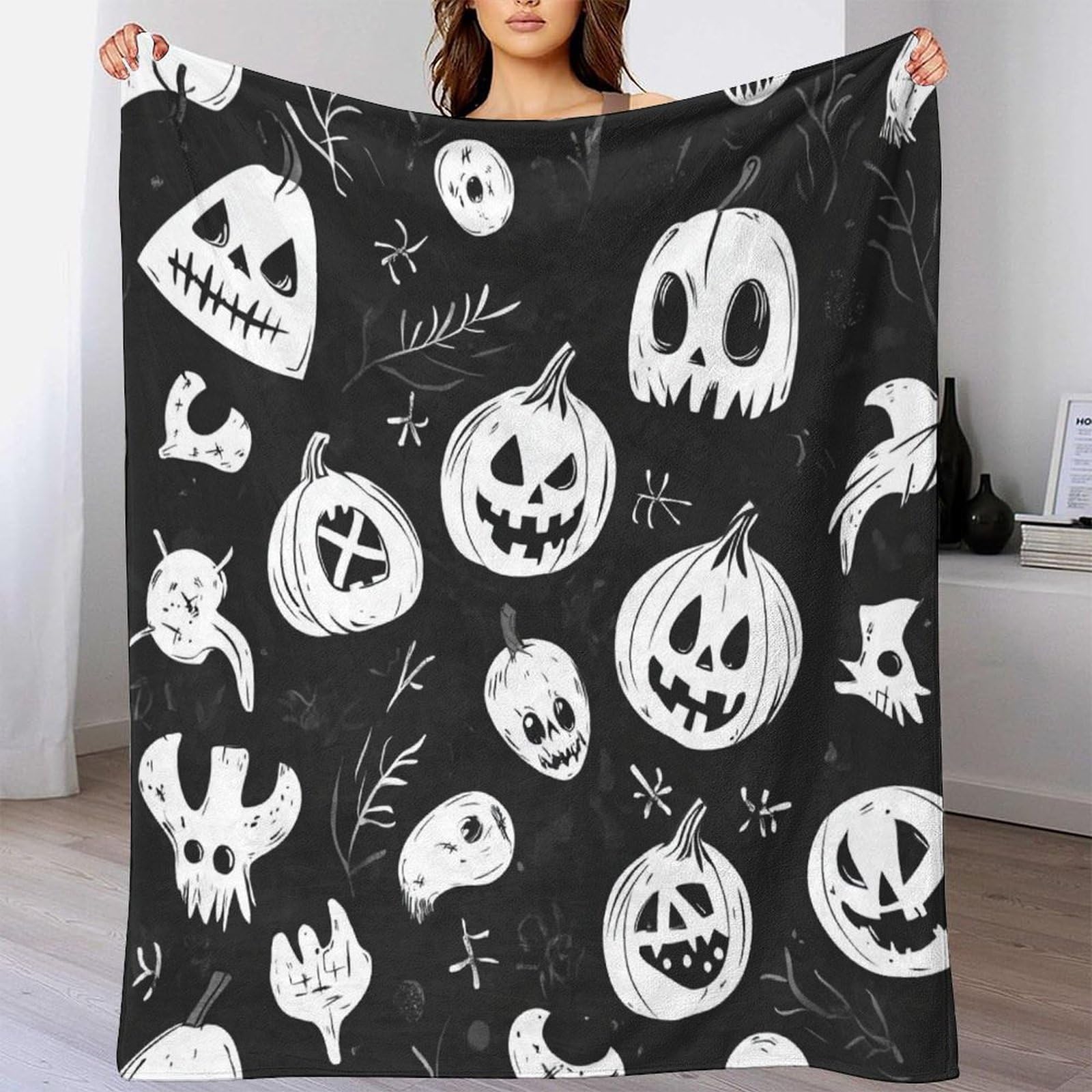 Couverture flanelle Halloween anti-peluche plaid 3D chaud pour lit d'enfant et canapé