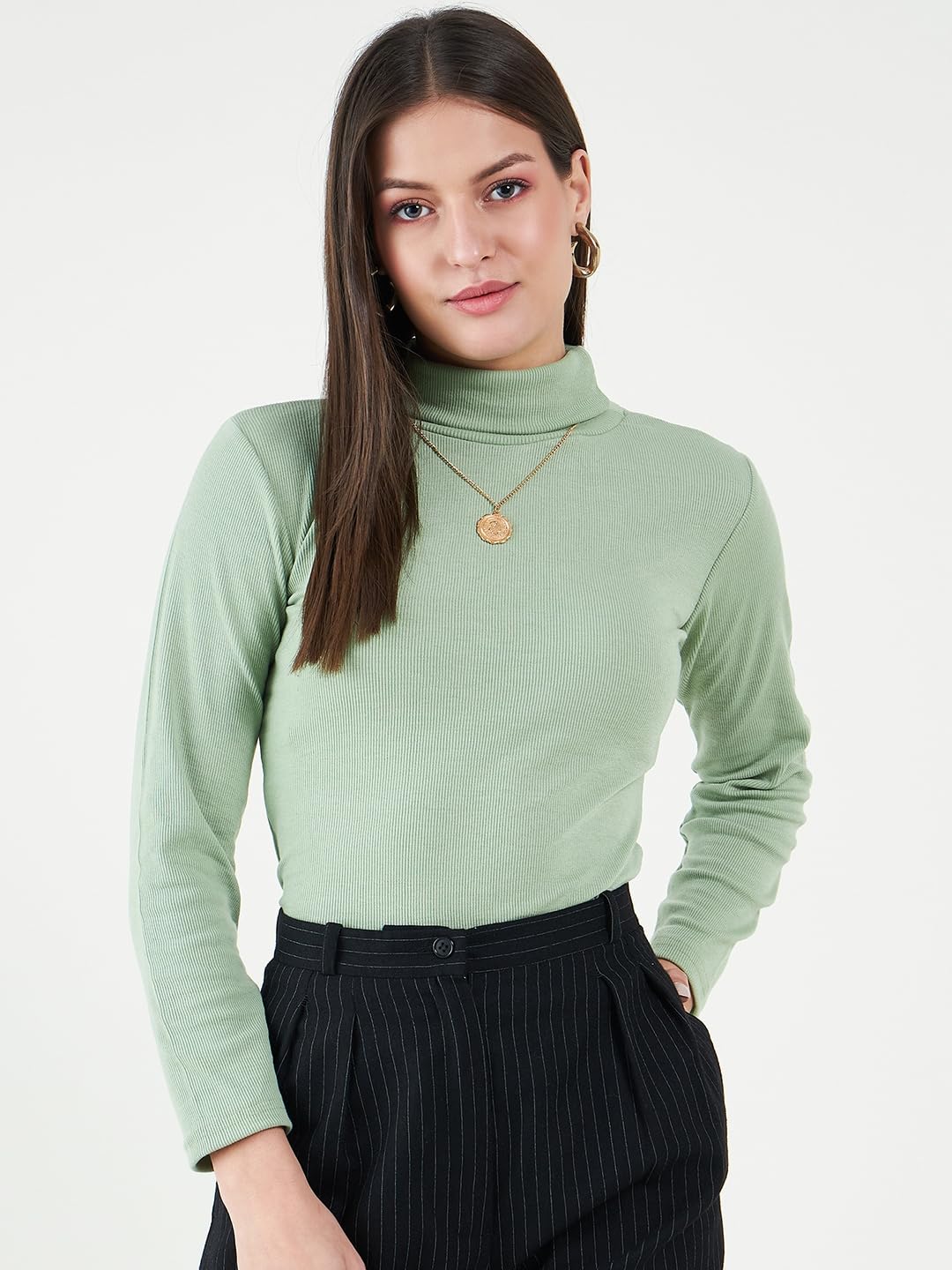 n.H.K.a. Set of 2 Black/Pista Green Long Sleeves Turtle Neck Top 1