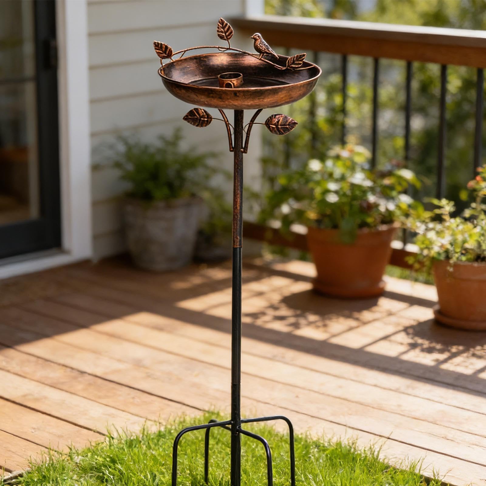 Bagni e Bacini per uccelli da esterno, alto 104 cm, bagno per uccelli vintage in metallo, per giardino, laghetto per uccelli, per giardino, terrazza, balcone, aiuola, fiori, prato e