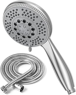 Comprar Vinabo Alcachofa de ducha + 1,5 m flexible de ducha de acero tubo, 5 funciones de chorro, ducha multifunción de alta presión, ABS cromado, rociador de ducha antical, alcachofa con boquilla, Plata