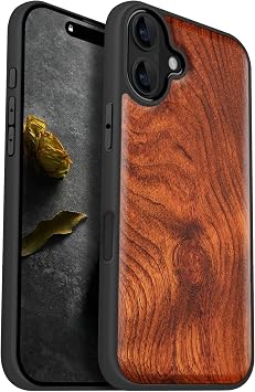 Carveit MagSafe Compatible iPhone 16 Plus Wooden Case Natural Wood + TPU Silicone 2 in 1 Phone 16 Plus Case 6.7 inch Built-in Magnetic, Laser Art Engraving for iPhone 16 Plus Case Wood Rosy-White