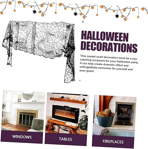 Miniatura 4 de NOLITOY Mantel de tela de araña para chimenea, telaraña, mantel de telaraña, bufanda de telaraña, bufanda de chimenea de miedo, mantel de poliéster