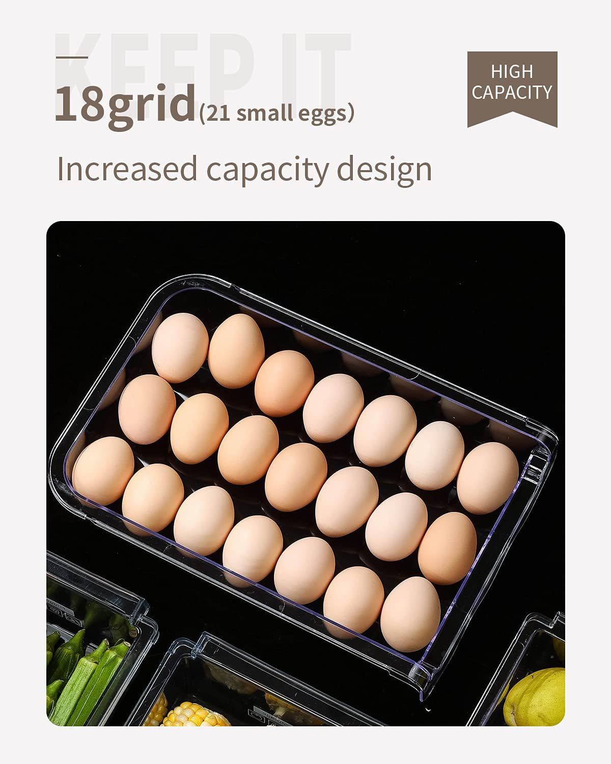 HapiLeap Refrigerator Organizer Drawer for Eggs, Pull Out Fridge Drawer Organizers Fridge Shelf Holder Storage Box (Eggs Drawer)