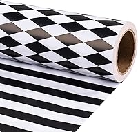 Vista 2 de RUSPEPA Rollo de papel de regalo reversible, mini rollo, rayas blancas y negras y patrón de diamantes para regalo de cumpleaños, bodas