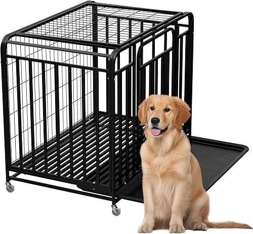 Jaula para perros de 42 pulgadas, jaula de acero aleado para perros, jaulas indestructibles para perros medianos y grandes, jaula para perros con