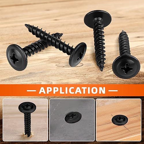 Miniatura 5 de Tornillos para madera n. 8 x 34 de pulgada Phillips Tornillos autorroscantes rápidos, acabado negro, acero de aleación, 100 unidades