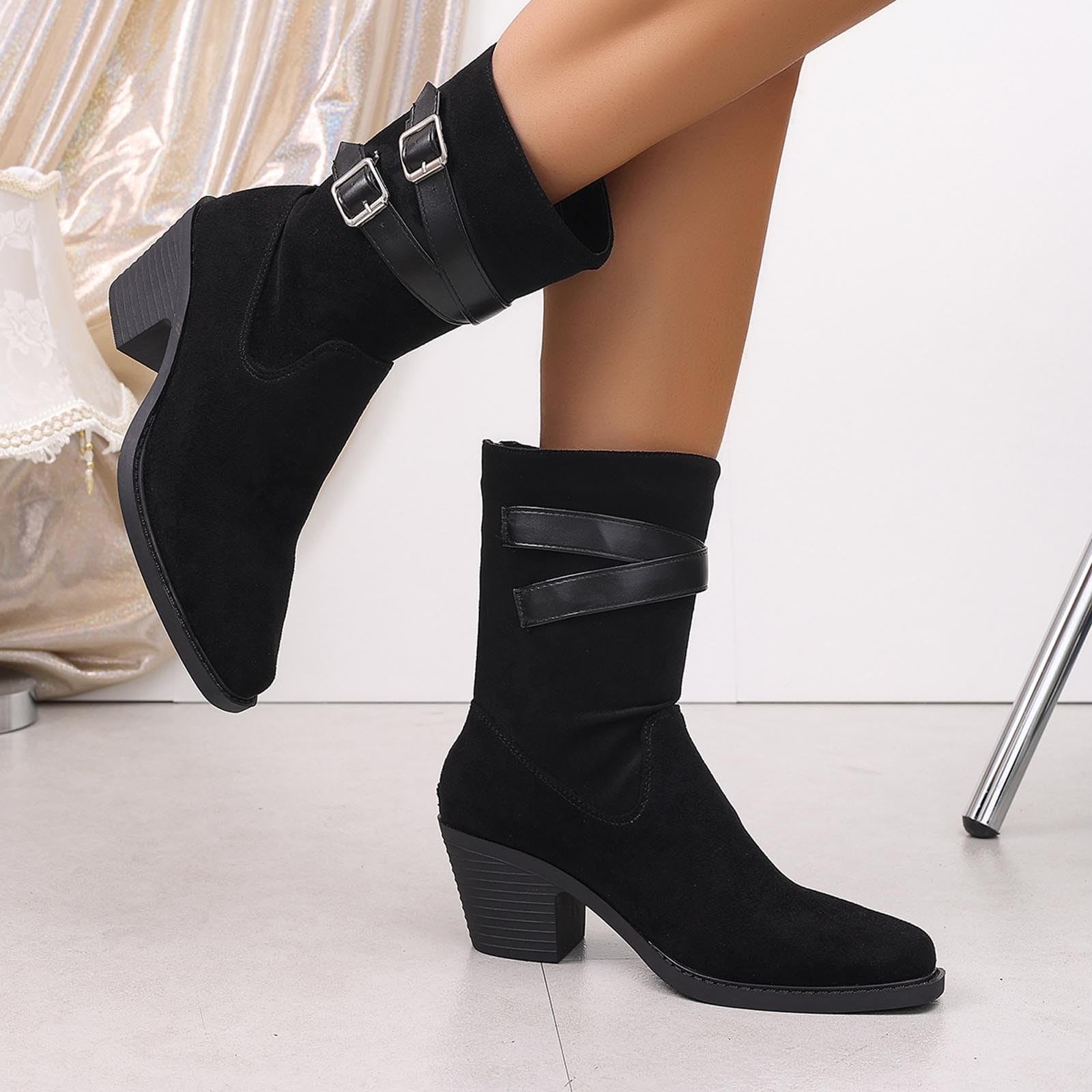Botas por Encima de la Rodilla Elegantes Botines de Media caña con Detalle Hebilla y Cremallera Trasera para facilitar su colocación/Botines otoño