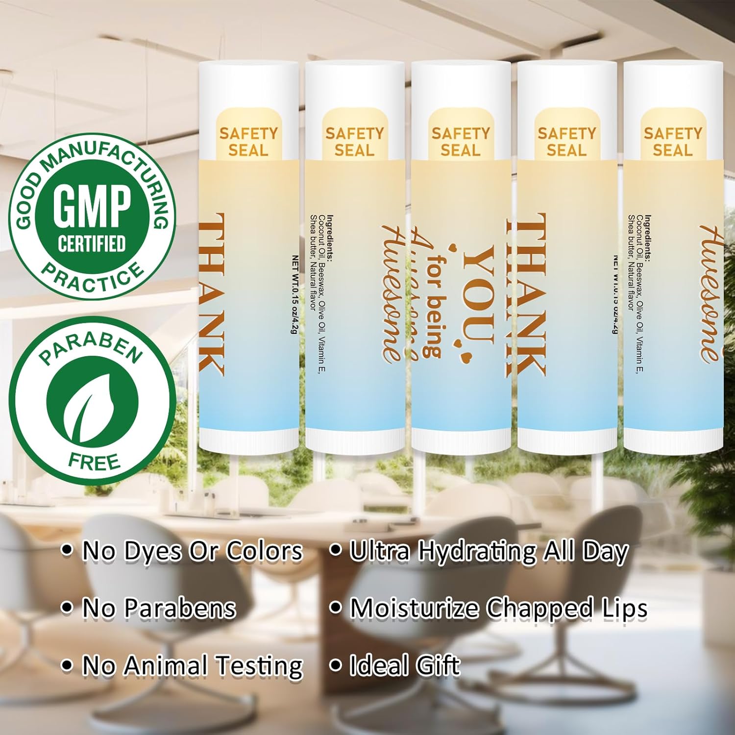 DMSKY Appreciation Gifts 60 Pcs Lip Balm Bulk, Staff Appreciation Gifts Bulk Thank You Gifts Bulk for Coworkers Teacher Worker Employee Leaving Farewell Gifts