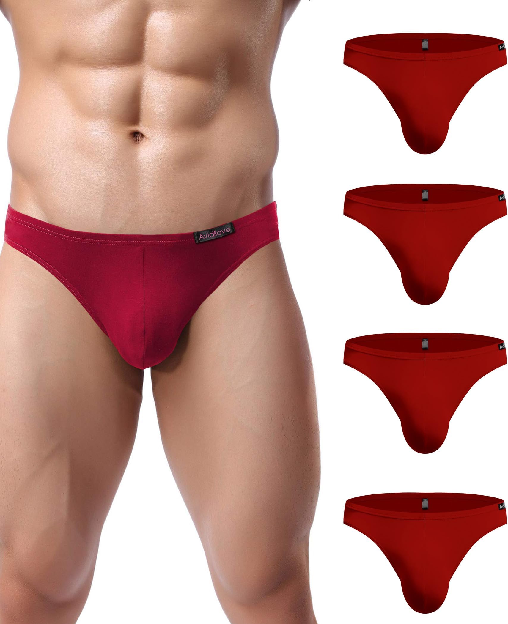 Avidlove Men Underwear Micromodal Bikinis 4 Pack Briefs,Red,XX-Large