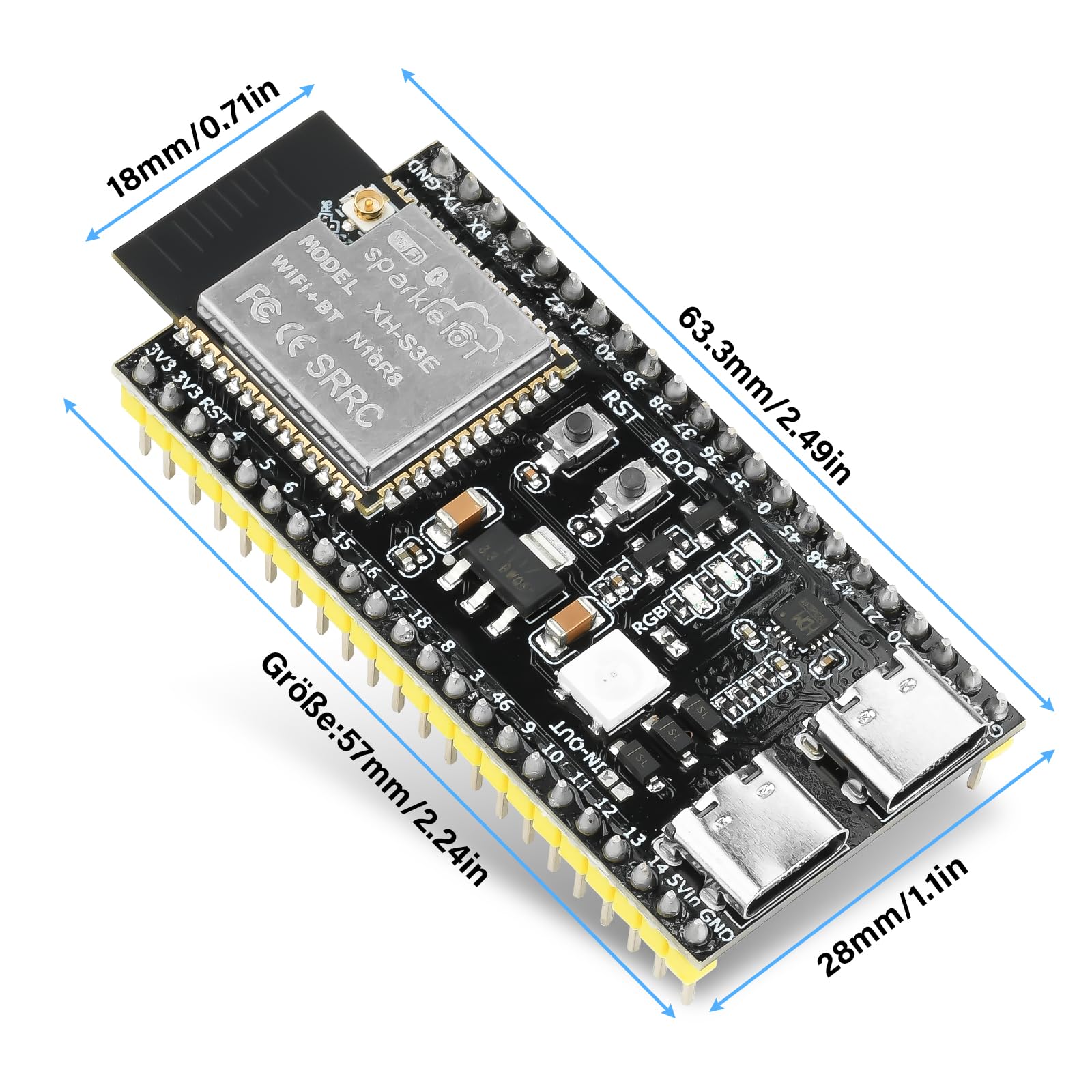 Heemol ESP32 S3 N16R8 DevKitC-1 moduły, do ESP32 S3 z WiFi, Bluetooth 5.0 do Arduino, USB C, antena z anteną 2,4 G + antena IPEX