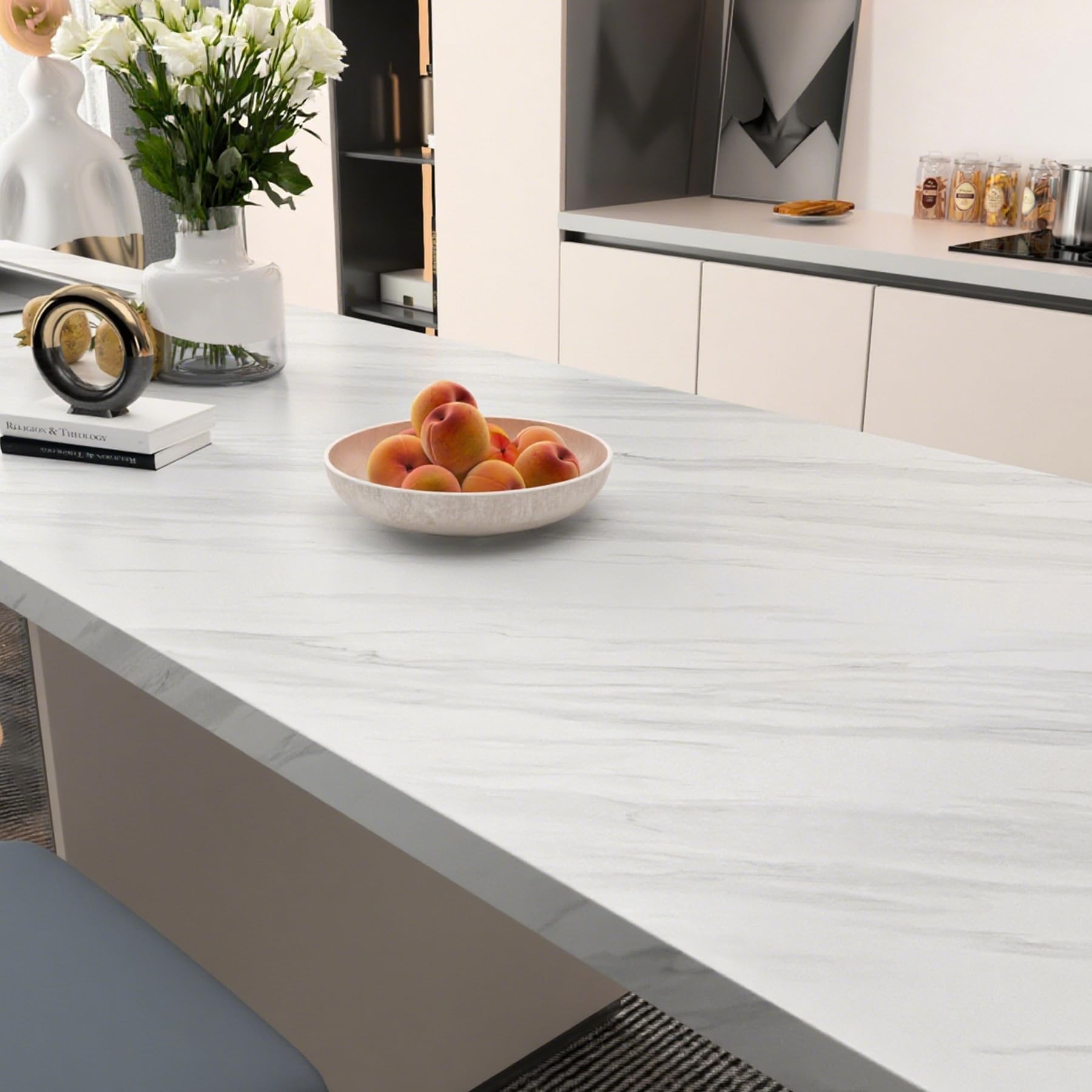Stickyart Vinilo Adhesivo Muebles Blanco Marmol 90x400 cm Vinilos Para Encimeras de Cocina Revestimiento Autoadhesivo para Escritorio Cocina Encimera Armario Estantería Pegatina Impermeable