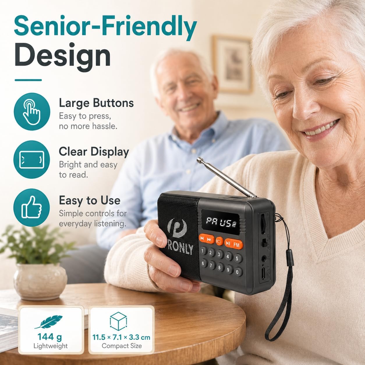 FM Radio, Digital FM Radio with Bluetooth, USB-C Rechargeable Small Portable Radio, TF Card/U Disk Playback, LED Display, PR-808BT for Home Bedroom Kitchen, Black 3 71UP0md SIL. AC SL1254