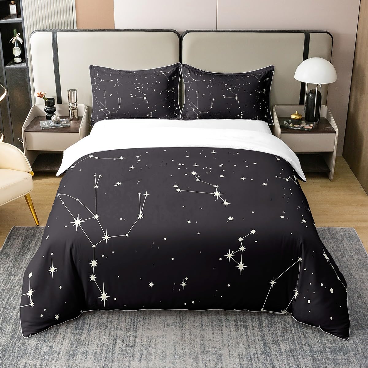 Housse de couette ciel étoilé coton 135x200 parure lit constellation