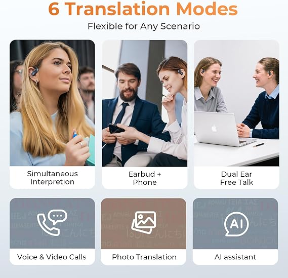 Kentfaith AI Language Translation Earbuds, 4-in-1 Translator Earbuds with AI Assistant, 132 Languages, 6 Modes, Real Time & Photo Translation Bluetooth 5.4 for Travel/Business/Learning