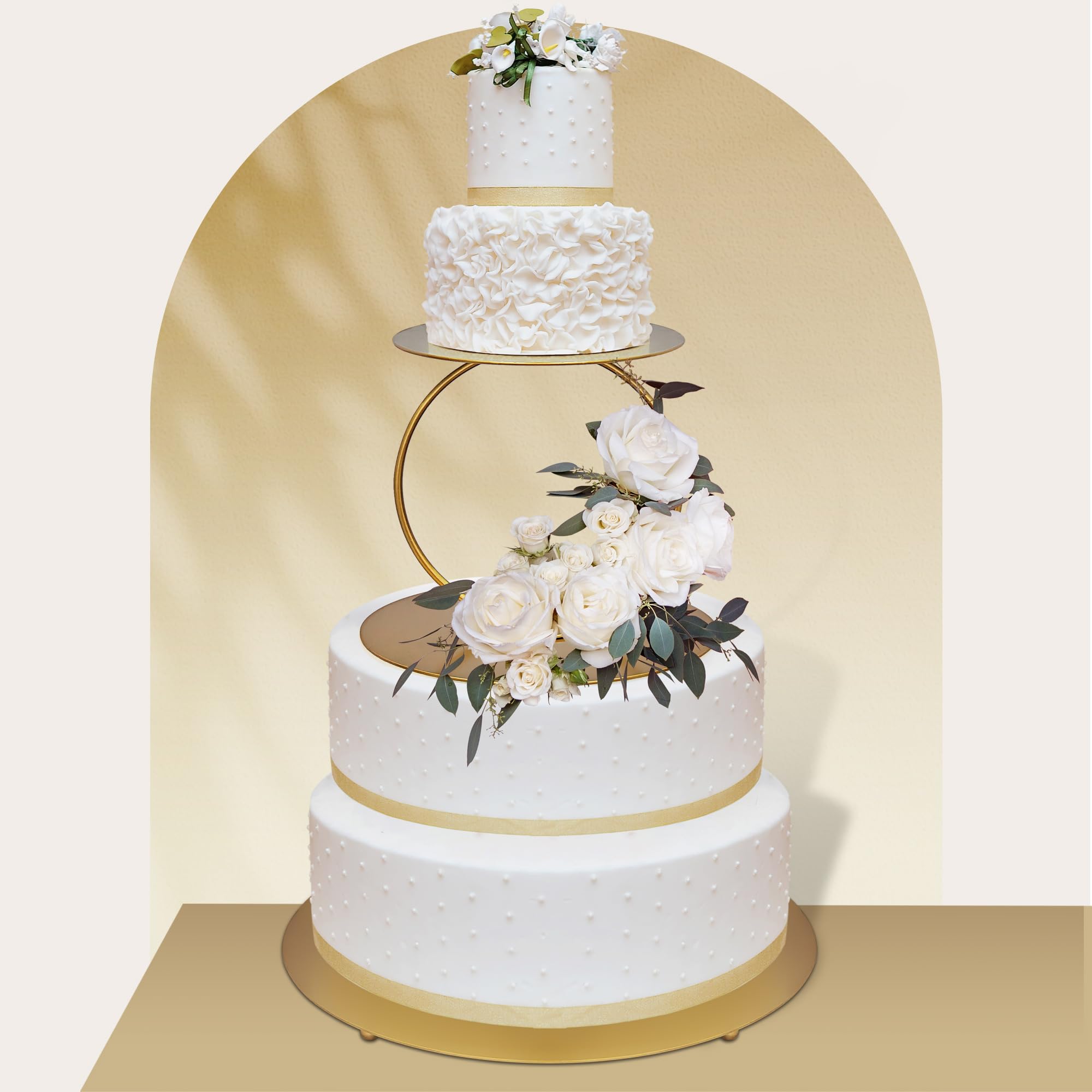 NWK 2 soportes flotantes de metal dorado para tartas, espaciadores redondos para decoración de bodas, cumpleaños, aniversarios, fiestas, centros de mesa de 14 a 4 pulgadas para mesa de postre