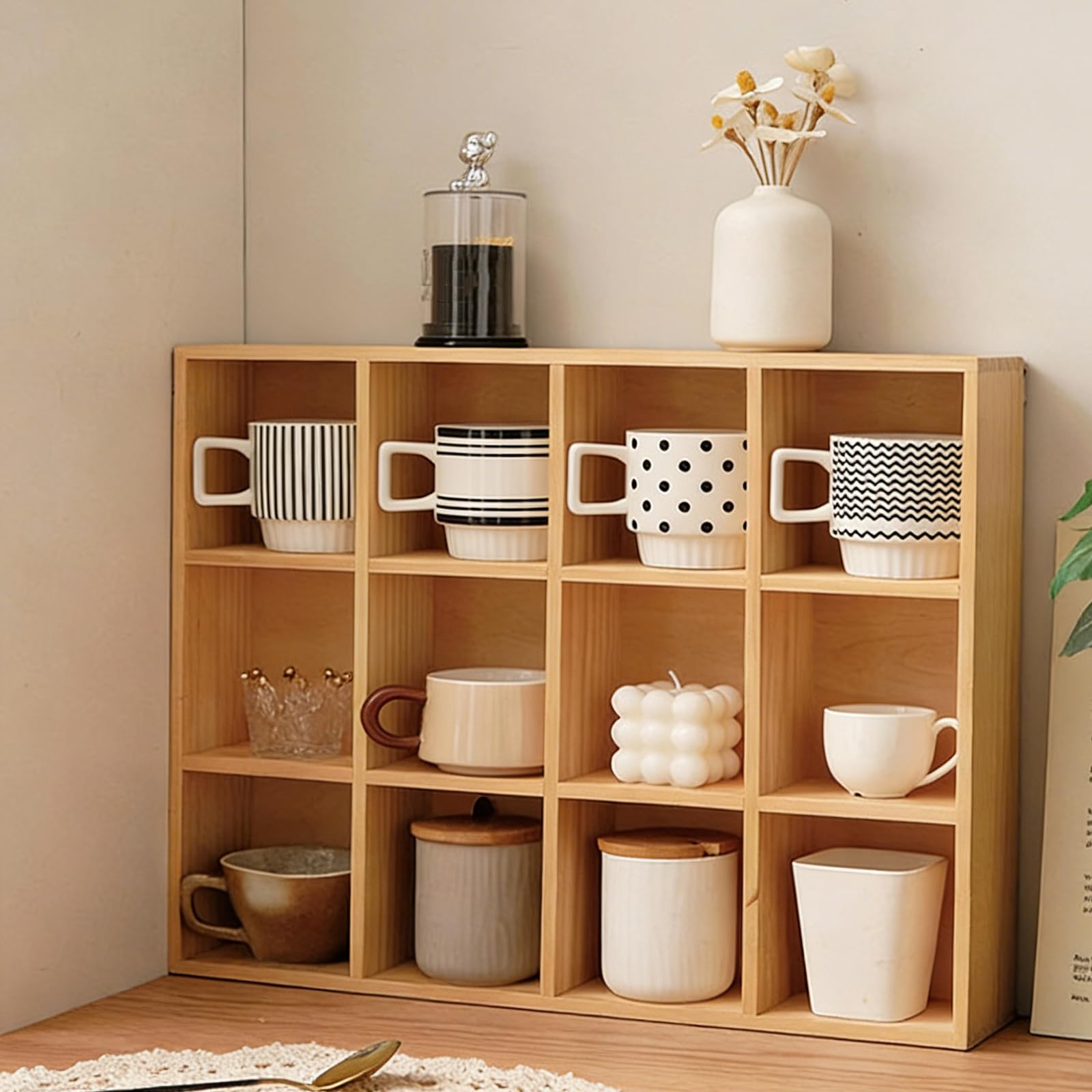 Wandregal FüR Tassen,Antikes Regal FüR SammlerstüCke,Rustikales Holzregal FüR Kaffeetassen,Tassenregal Stehend Setzkasten,Segment-Design,FüR Tassen,GewüRzes,KüChenzubehöR