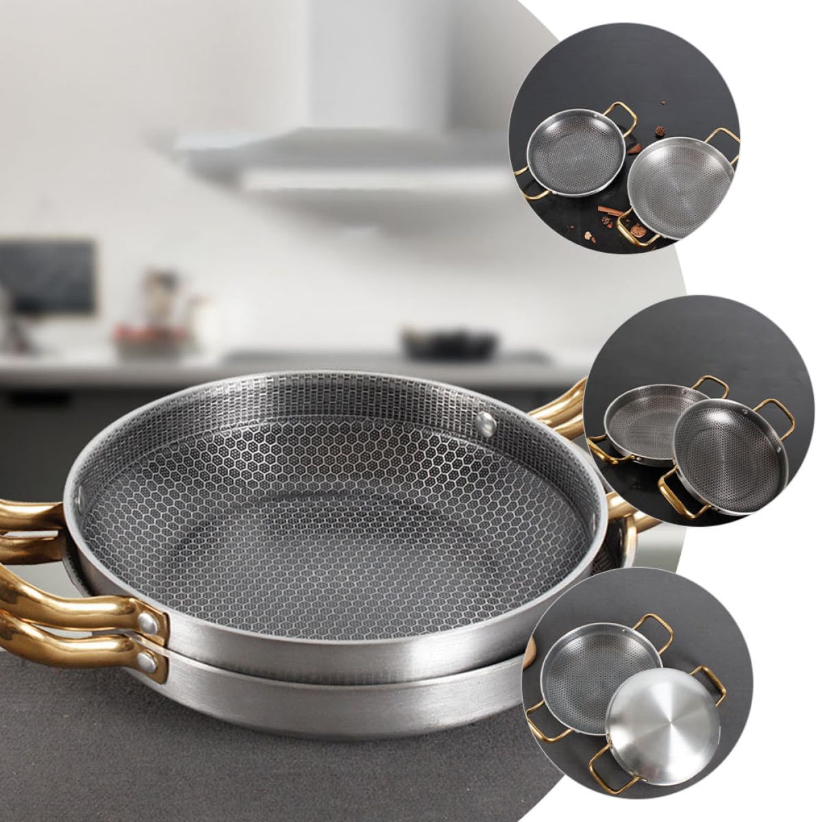 Homoyoyo Edelstahl Wabenbeschichtung Pfanne mit Ergonomischem Griff und Antihaftender Oberfläche für Schonendes Braten von Meeresfrüchten und Kleinen Krustentieren in Küche