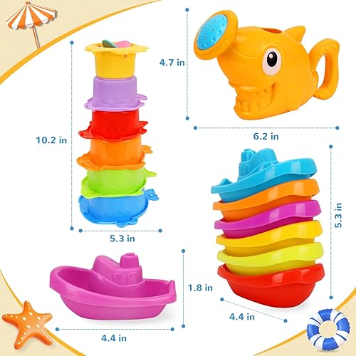 Miniatura 7 de Juguetes de baño para niños de 1 a 3 años, juguetes de baño para niños con botes flotantes, cuchara de baño, 13 juguetes de bañera para bebés, mesa
