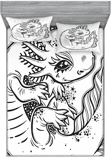 Miniatura 22 de Ambesonne Juego de sábanas bajeras y fundas de almohada, diseño retro de los videojuegos con botones de joystick vintage de los años 80 y 90, diseño