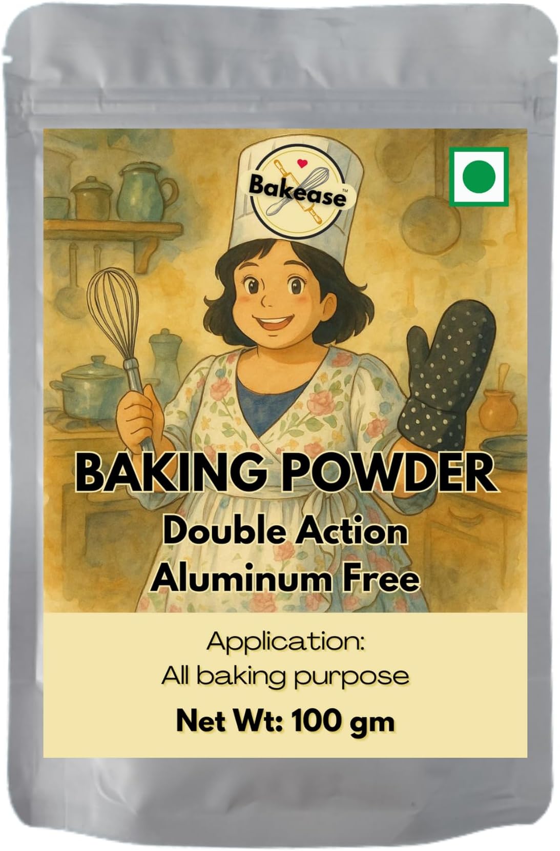 Bakease Aluminium Free Baking Powder, 100g | Double Acting Leavening Agent for Soft & Fluffy Baking | Ideal for Cakes, Cookies & Breads | Home & Professional Use