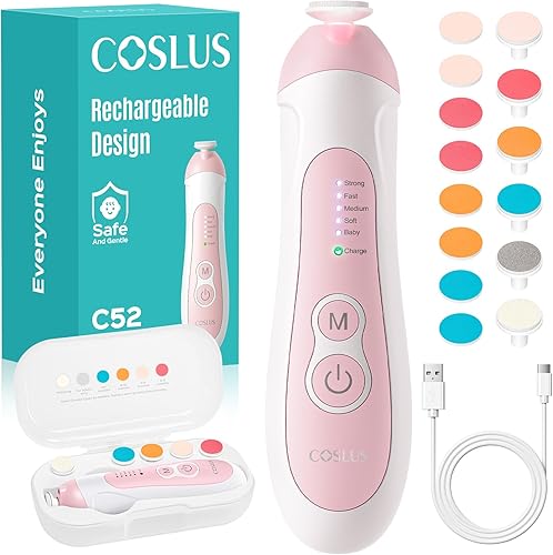 Miniatura 12 de COSLUS C50 Lima de uñas para bebé, recortadora de uñas eléctrica, cortaúñas para bebé, suave, silenciosa con luz de 360°, segura para el tiempo de