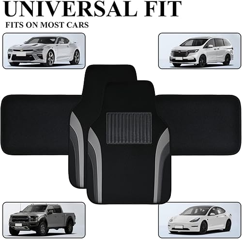 Miniatura 5 de CAR PASS Tapetes deportivos para automóvil, ajuste universal para sedanes, automóviles, camiones, camionetas, SUV, juego de 4 (gris)