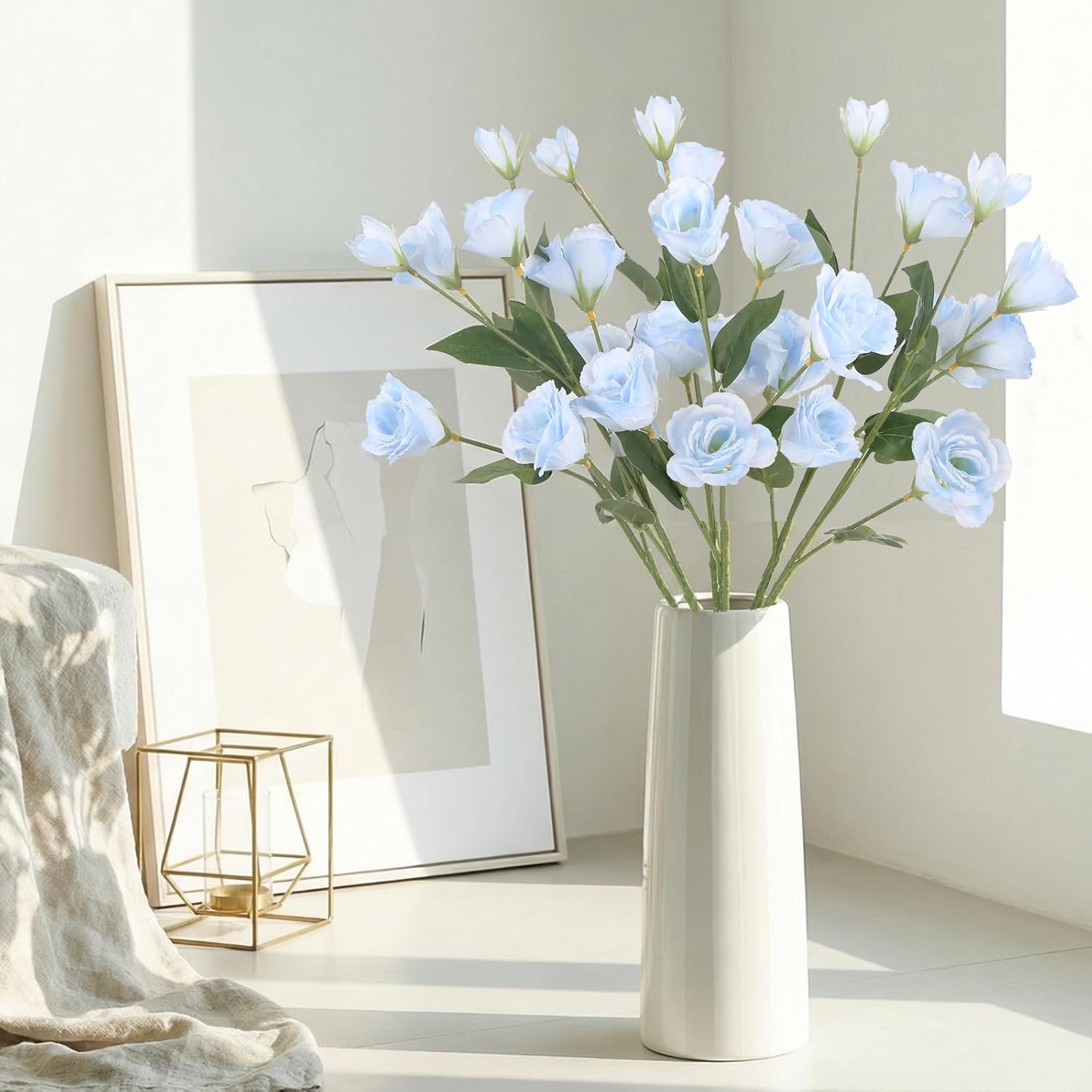6PCS Blue Eustoma Lisianthus Artificial Flowers Faux Silk Flowers 26.8" Fake Blue Flowers for DIY Wedding Bouquet Centerpiece Table Home Party Decor(Blue)