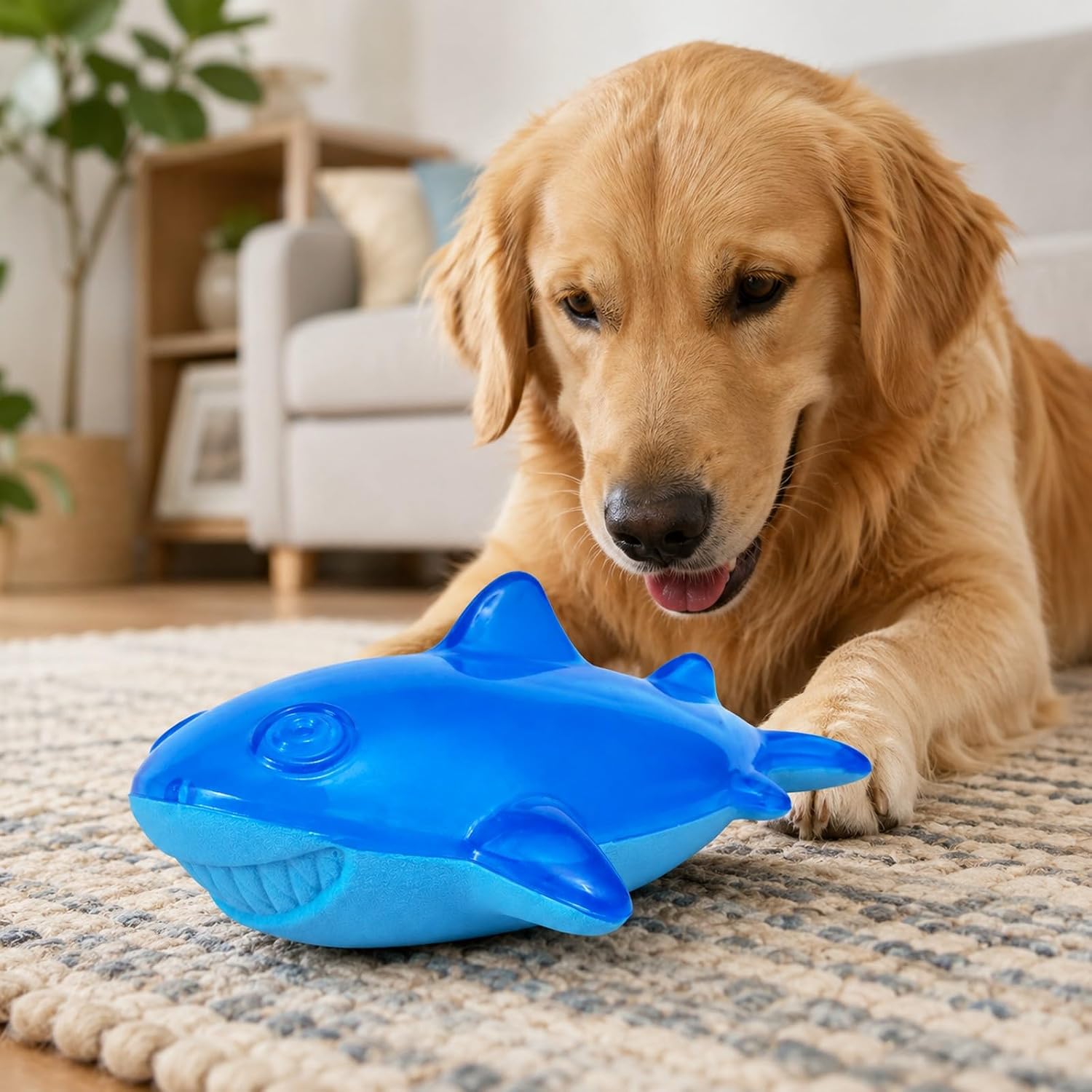 LUOZZY Rubber Shark Dog Toy Blue Squeaky Floating Chew Toy Play Accessories image 4