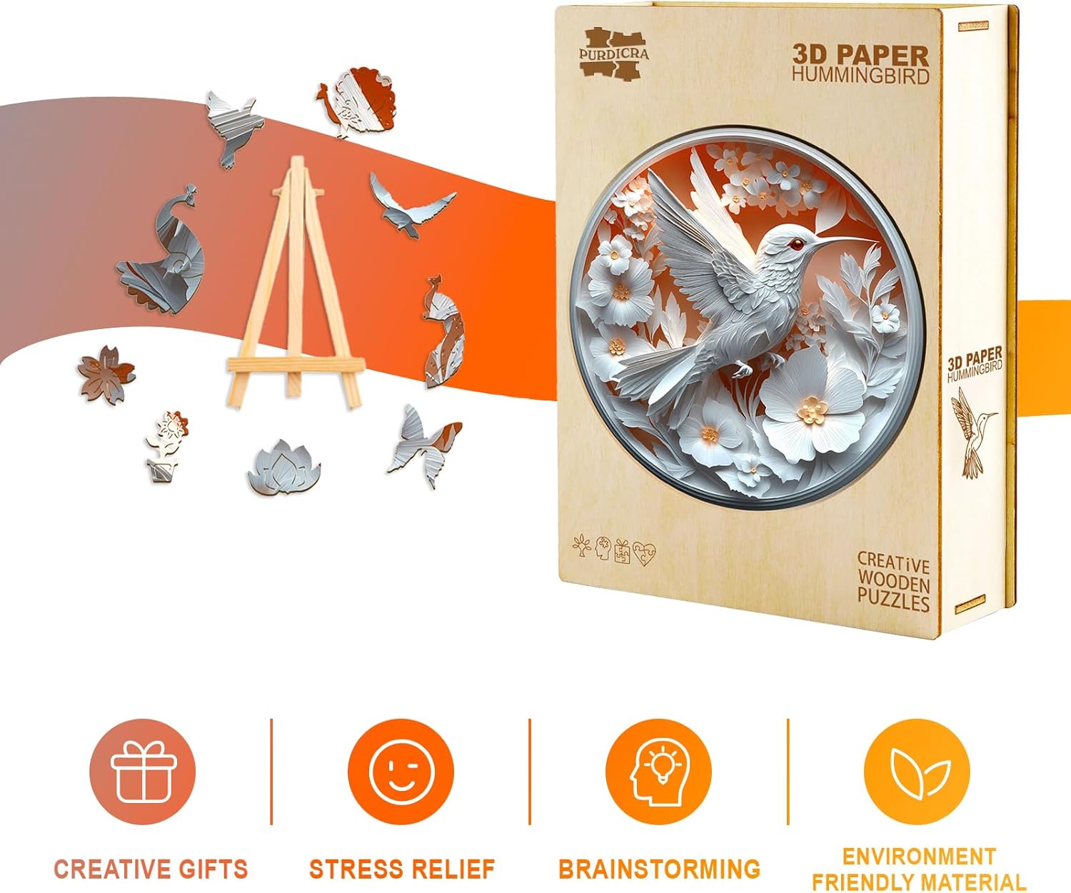 Wooden Puzzles for Adults - Unique Animal Shaped Paper Hummingbird Puzzle, 3D Vision Wooden Jigsaw Puzzle, Christmas Birthday Gifts for Friends/Family, Home Decor 13.4 * 13.4in 300pcs