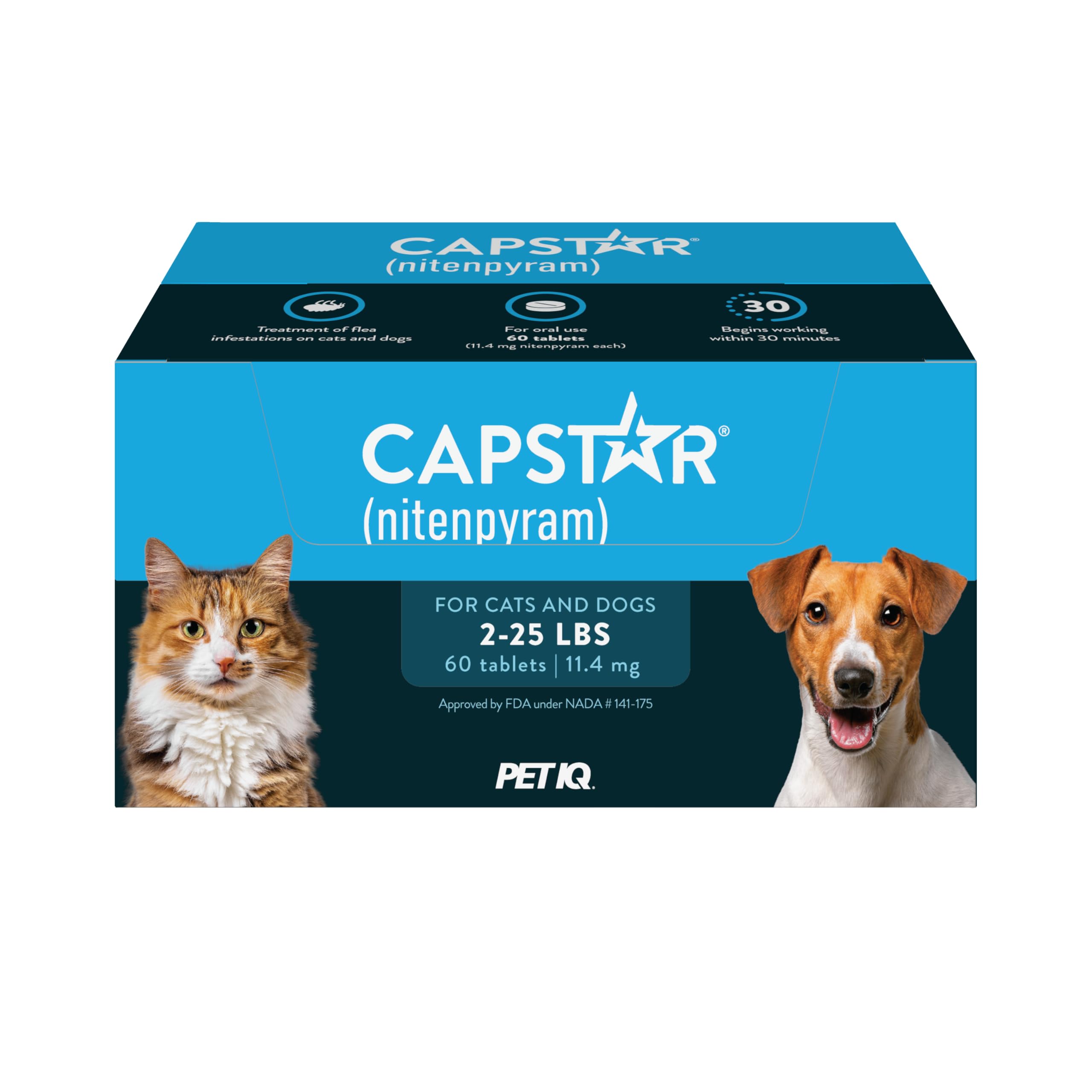 Capstar(nitenpyram) for Dogs Fast-Acting Oral Flea Treatment for Dogs 2-25 lbs, Vet-Recommended Medication Tablets Start Killing in 30 Minutes, 60 Doses