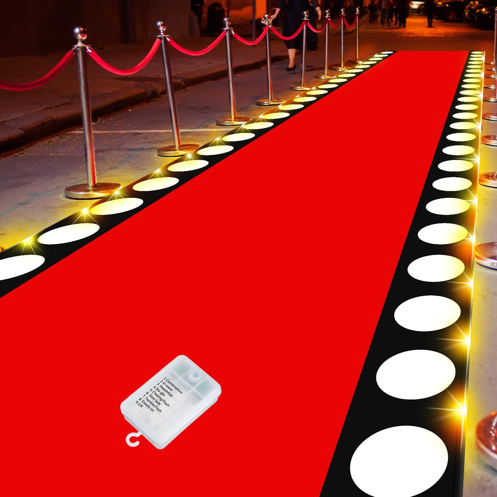 Tinideya 2 x 30 ft Red Carpet Runner for Party Red Aisle Runner with LED Lights Christmas Not Slip Carpet Outdoor Rug Movie Theme Party Accessory for