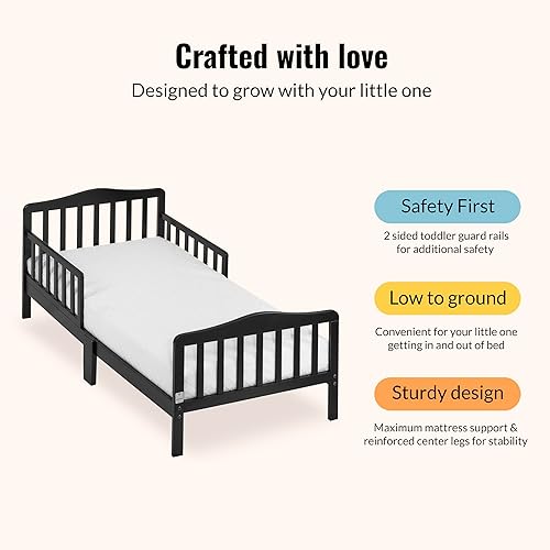 Miniatura 29 de Dream On Me Cama infantil de diseño clásico en mantequilla de almendra, cama de madera baja al suelo con rieles de seguridad, certificado GREENGUARD