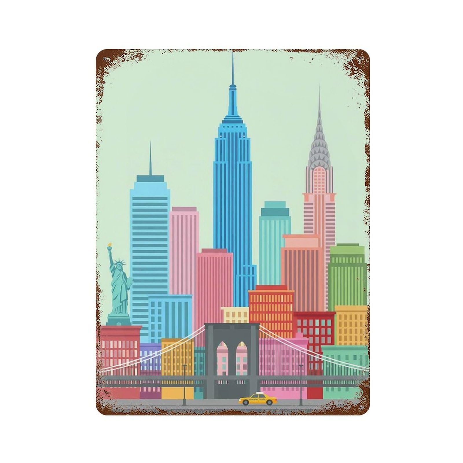 New York City Skyline Vintage Rust Metal Sign 15.7"x11.8", Ideal for Cafe, Home Bar And Lounge Decor