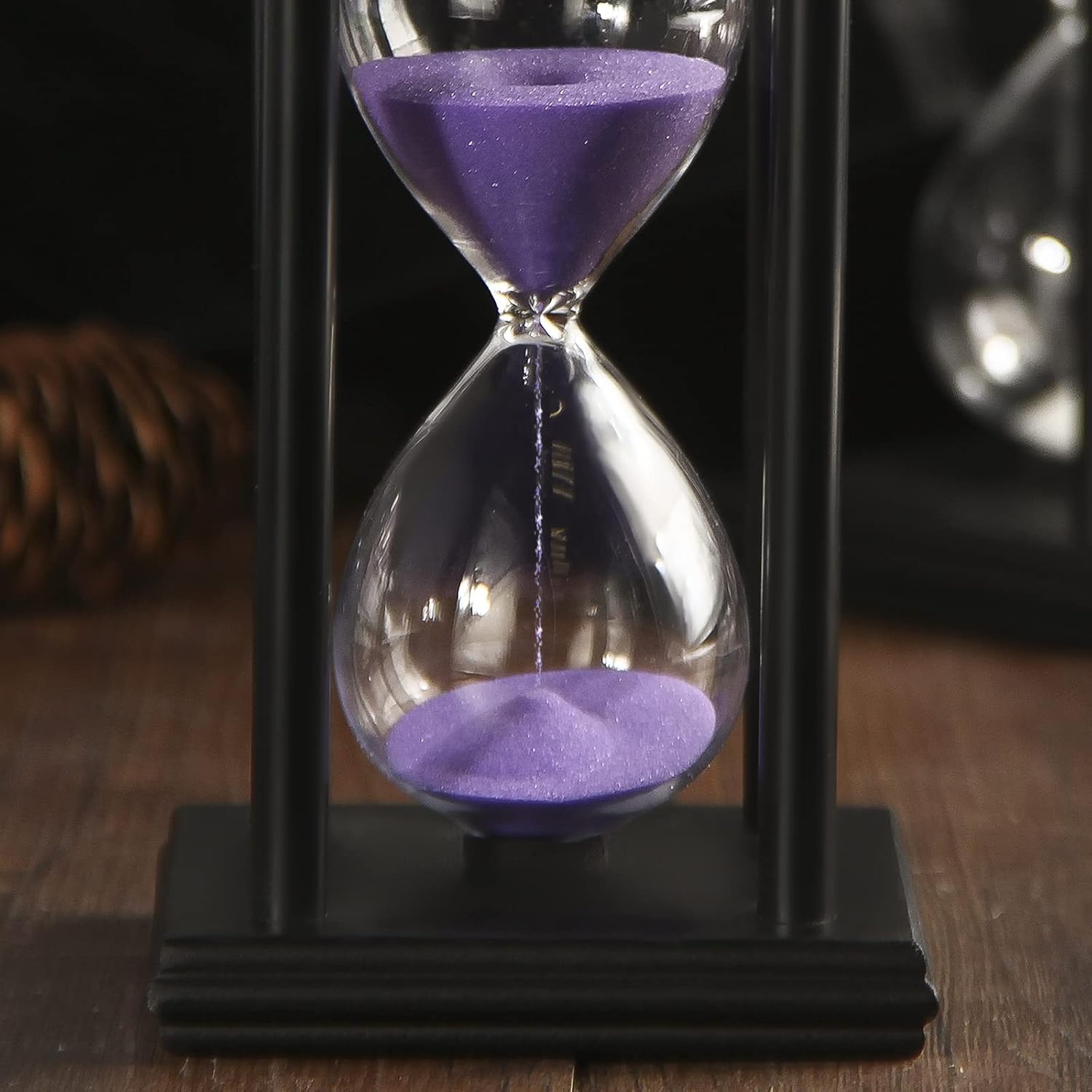 Hourglass Sand Timer,Black Wooden 30/45/60 Minute Sandglass Timer for Home,Desktop,Classroom Kitchen Restaurant Office Living Room Decor (60 Min, Purple Sand)