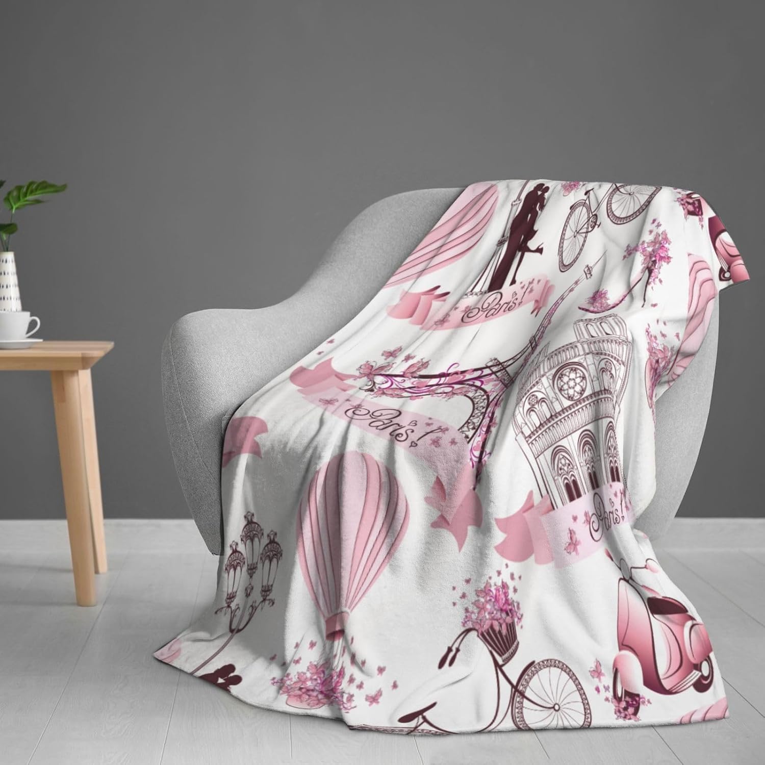 Paris Romantic Pink Blanket, Soft Blankets Flannel Bed Throw Cozy Lightweight Plush Gifts for Women Girls Sofa Couch Bedroom Living Rooms Warm All Season, Home Decor, 60"x50" - Image 4