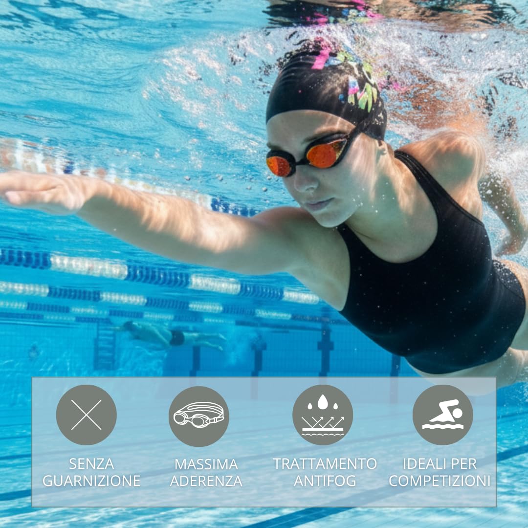Okeo Occhialini Nuoto Piscina SWEDISH SCORPION Color Uomo Donna, Occhialini Nuoto Senza Guarnizione Antifog per Allenamento e Gara