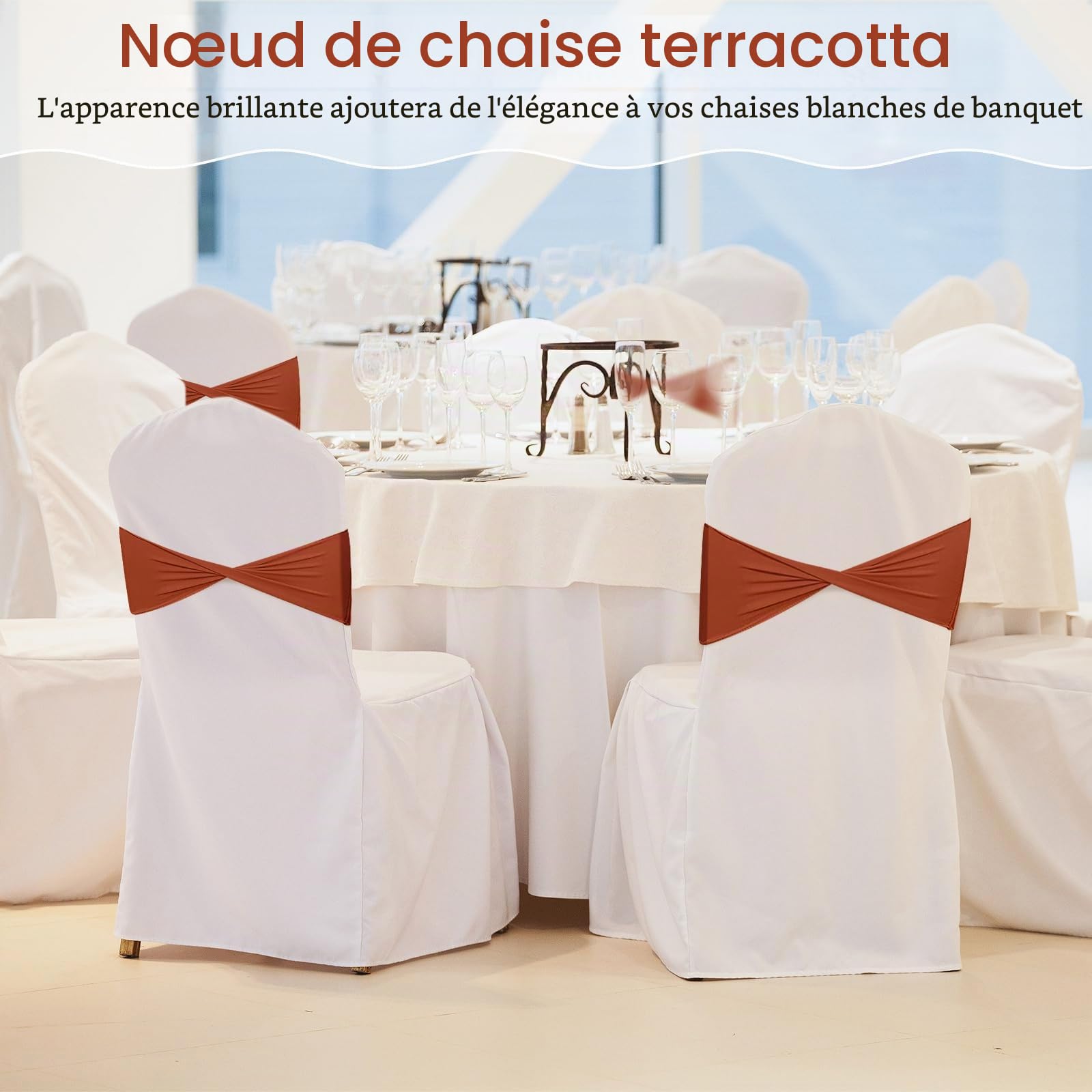Lot de 50 rubans de chaise en élasthanne avec nœud pour chaise, couleur