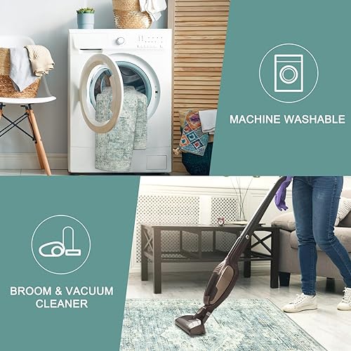 Miniatura 3 de LIVEBOX Alfombra lavable de 8 x 10 pulgadas, alfombra bohemia grande para sala de estar, alfombra vintage para dormitorio, antideslizante, retro,