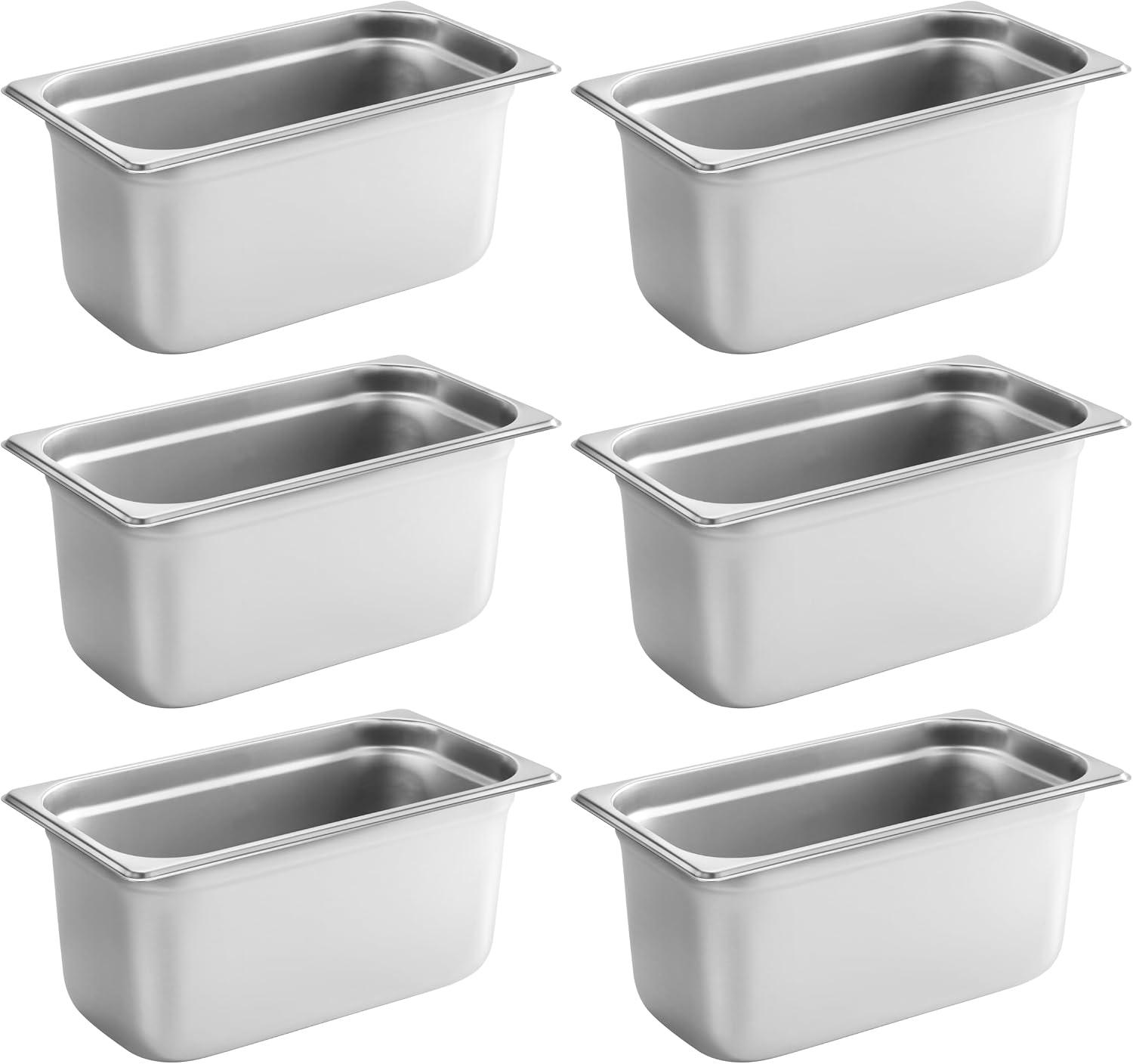 New Star Foodservice 1/6 Size Stainless Steel Steam Table Pan, 7.0 x 6.4 x 2.5 Inches, 18/8 Stainless Steel, 24 Gauge, NSF Certified (Set of 6)