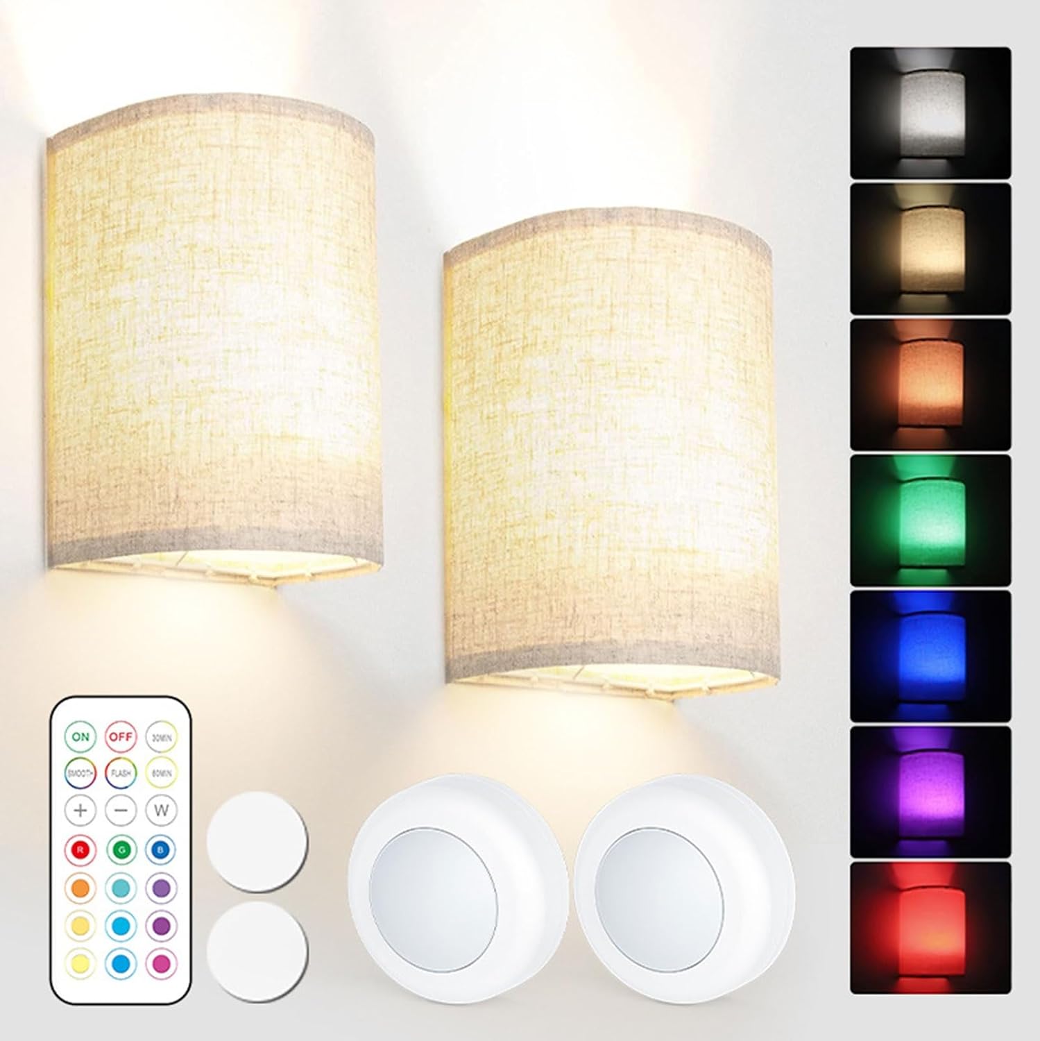 ADISUN Wall Sconces Sets Of 2 RGB Battery Operated Wall Sconces For Bedroom Dresser Classic Golden Wall Lamp - View #10