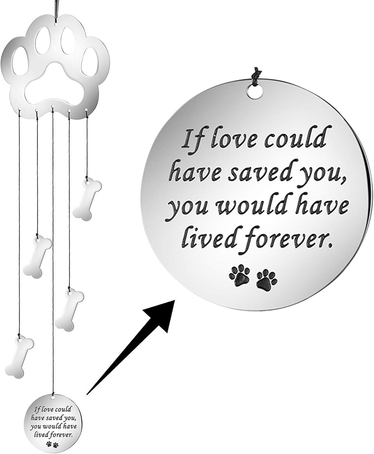 Dog Memorial Wind Chime Pet Remembrance Gifts Pet Paw Prints Memory for The Garden or Home Sympathy Gift a Grieving Pet Owner